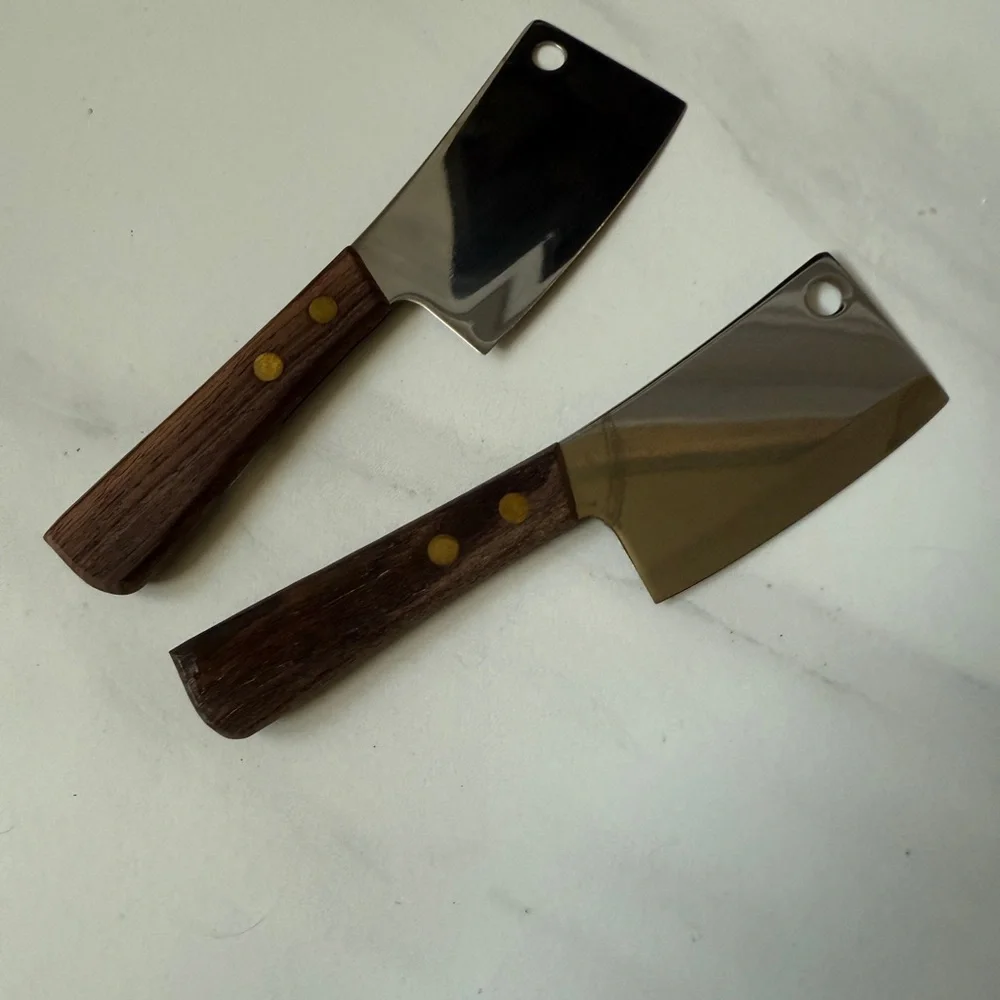 Set of Two Wooden Handle Stainless Steel Cheese Knives
